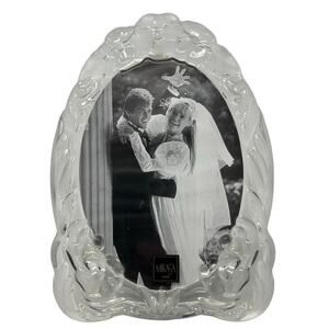 Vintage 90s Mikasa Glass Picture Frame 5x7 Oval Floral Stand 8x6